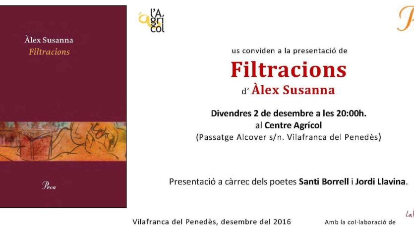 Jordi Llavina i Santi Borrell presenten el poemari “Filtracions” d’Àlex Susanna