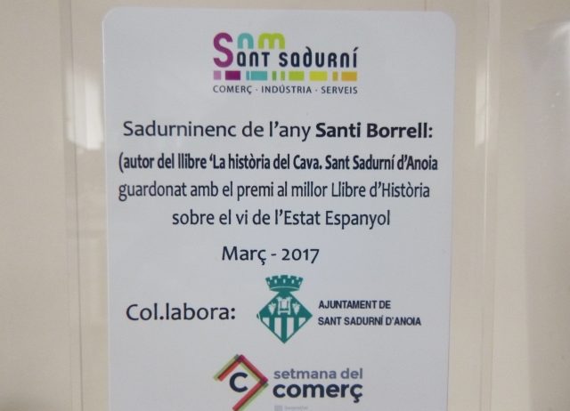 Santi Borrel ha estat nomenat sadurninenc de l’any en la nit empresarial de Sant Sadurní