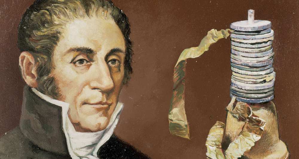 Alessandro Volta presenta en públic la pila voltaica