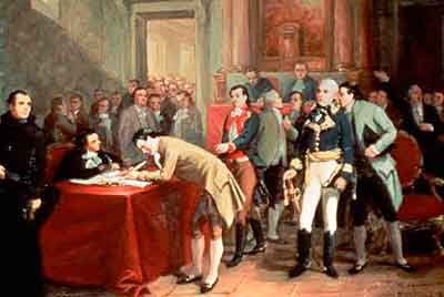 Signatura del tractat de París pel que Gran Bretanya reconeix la independència dels nord-americans.