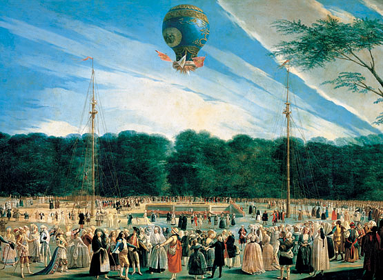 Enlairament d’un globus amb animals pels germans Montgolfier