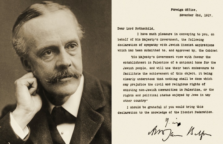 Publicada a Gran Bretanya la Declaració Balfour a favor del sionisme