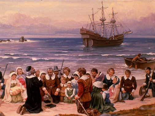 Arribada a Plymouth del pares peregrins amb el Mayflower