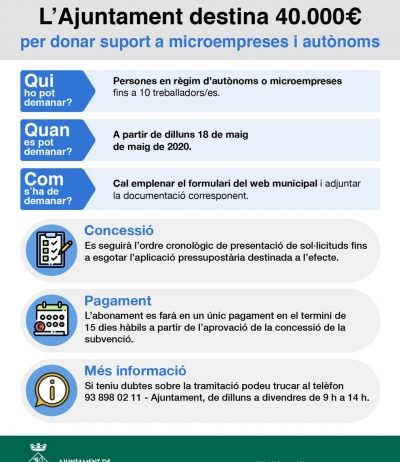 Línia especial d’ajuts econòmics a autònoms i petites empreses als Monjos