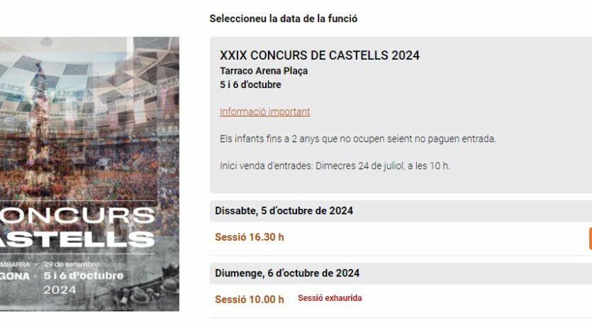 Esgotades les entrades pel diumenge de Concurs de Castells