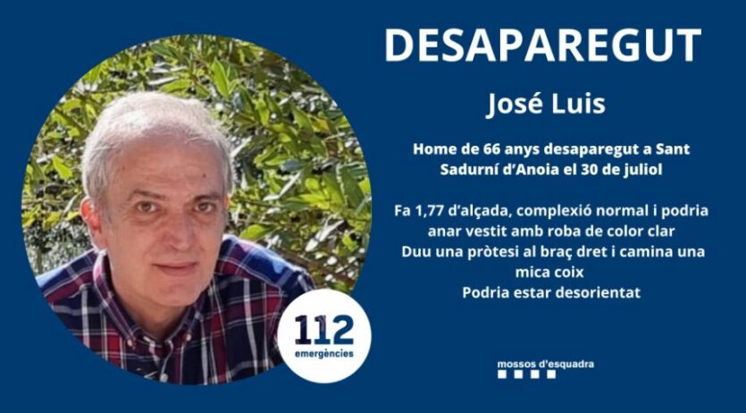 Els Mossos d’Esquadra busquen un home desaparegut aquest dimarts a Sant Sadurní
