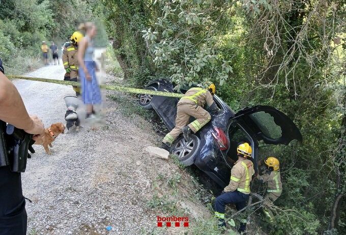 Els Bombers extreuen un ocupant i tres gossos d’un vehicle bolcat a Gelida