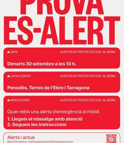 Dimarts es farà una nova prova del sistema d’Alertes de Protecció Civil